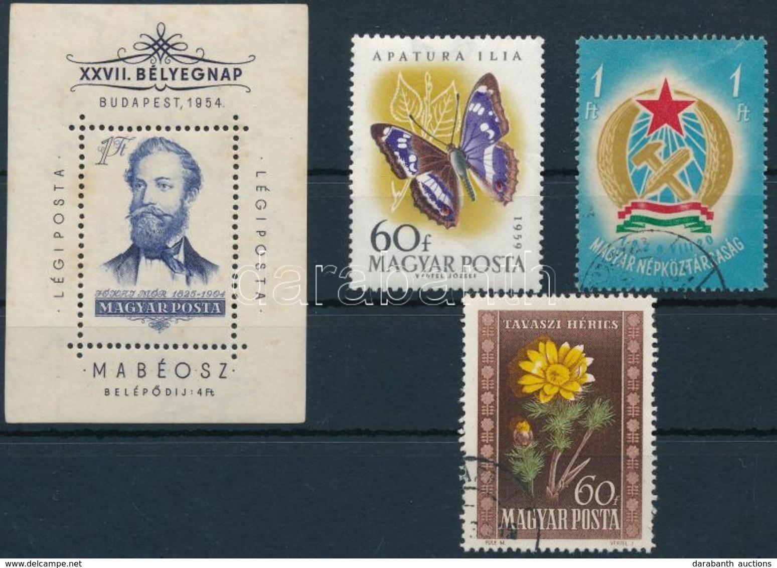 ** O 1949-1959 Postatiszta Jókai Blokk (halvány Rozsda) + Lemezhibás, Szineltolódásos Bélyegek Berakó Lapon - Autres & Non Classés