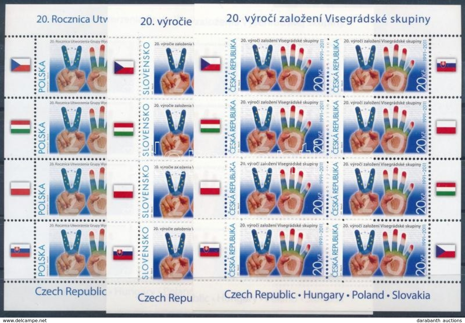 ** 2011 A Visegrádi Csoport Alapításának 20. évfordulója Emléklap 4 Klf Bélyeggel + Cseh Mi 67, Lengyel Mi 4507 és Szlov - Autres & Non Classés