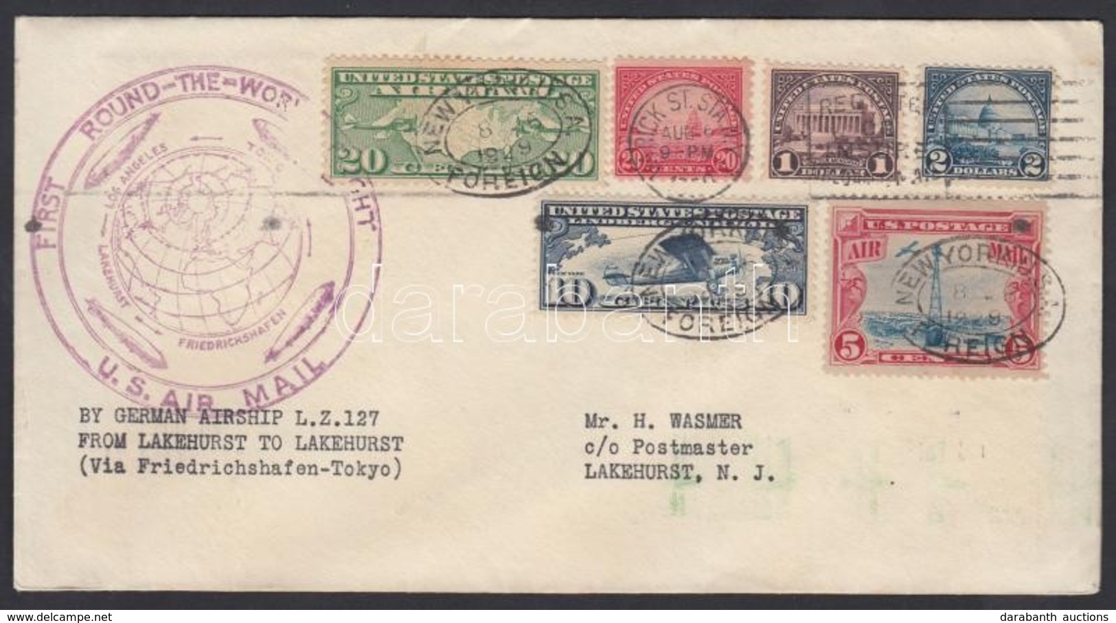 USA 1929 Zeppelin Világ Körüli útja Levél / Zeppelin Round The World Flight Cover Lakehurst-Lakehurst - Sonstige & Ohne Zuordnung