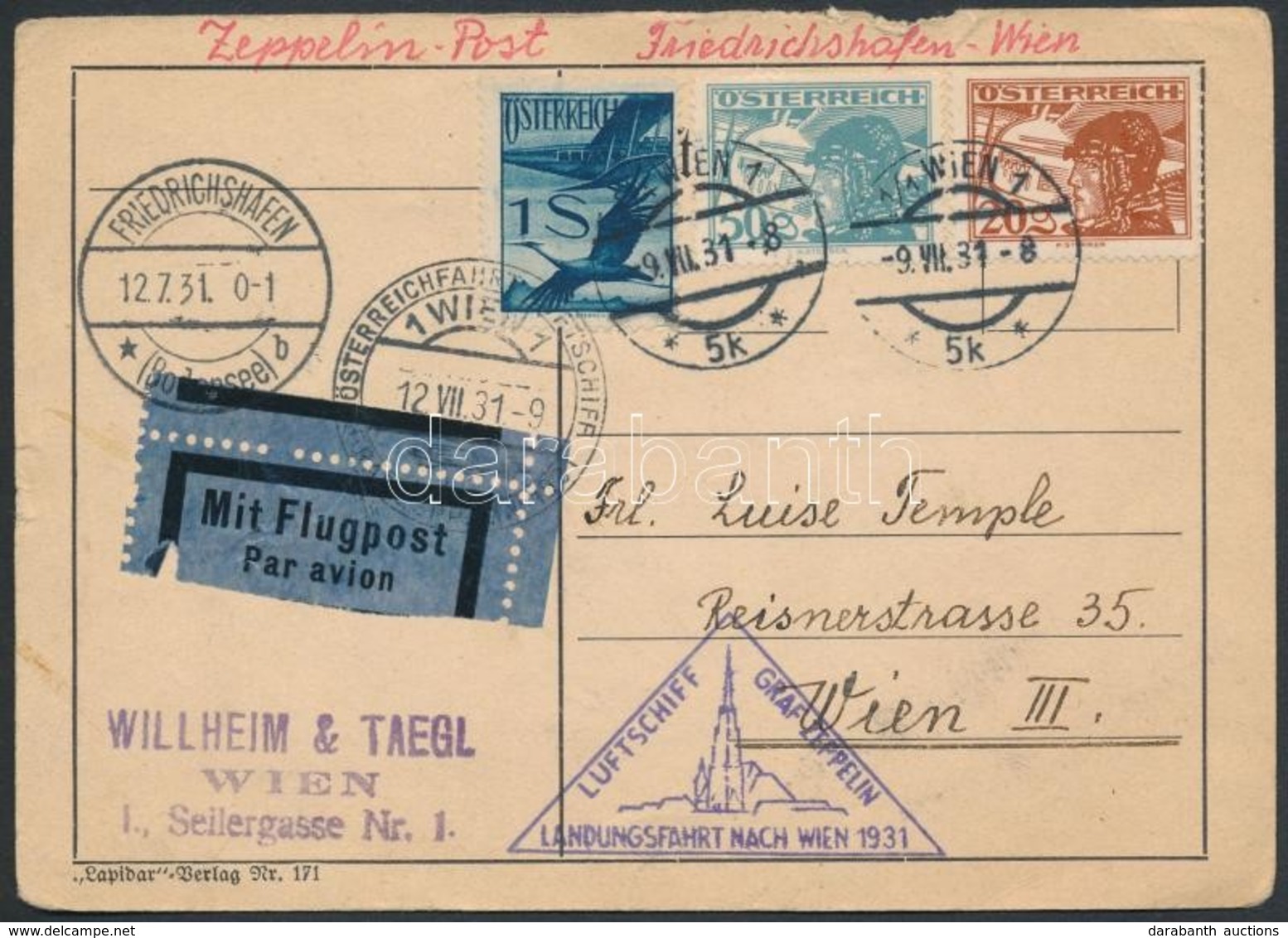 Ausztria 1931 Zeppelin Ausztriai útja Levelezőlap Bécsbe / Zeppelin Flight To Austria, Postcard To Vienna - Sonstige & Ohne Zuordnung