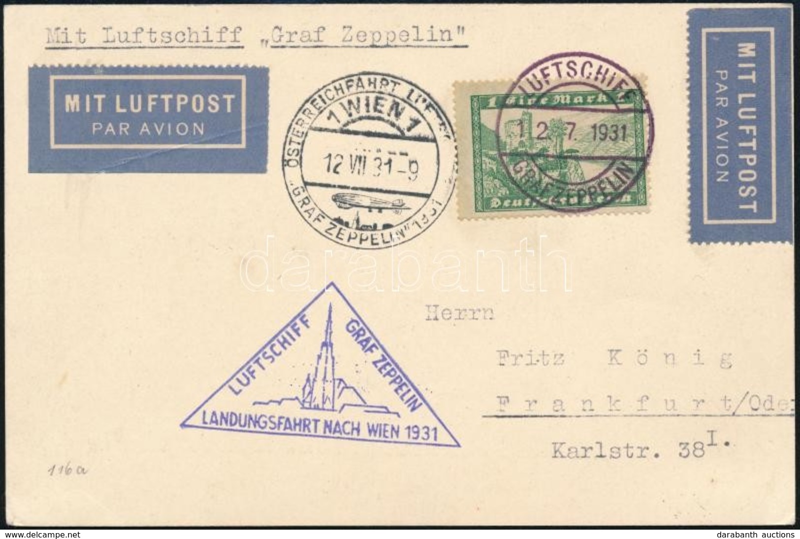 Deutsches Reich 1931 Zeppelin Bécsi Repülése Képeslap / Zeppelin Flight To Vienna Postcard - Autres & Non Classés