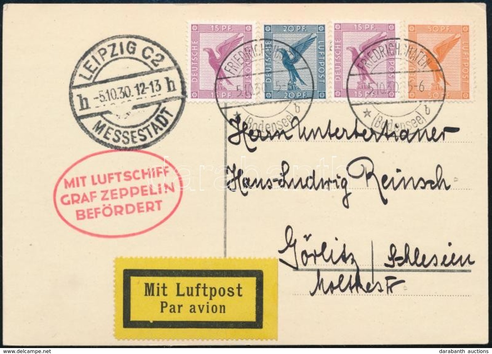 Deutsches Reich 1930 Zeppelin Levelezőlap Görlitzbe / Zeppelin Postcard To Görlitz - Autres & Non Classés