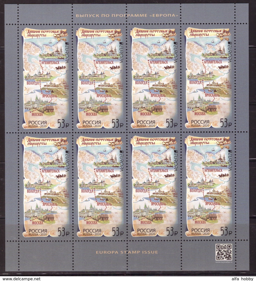 NEW LISTING Russia, 2020, Europa Europe, Mail Routes, Minisheet Of 8 Stamps - Other & Unclassified