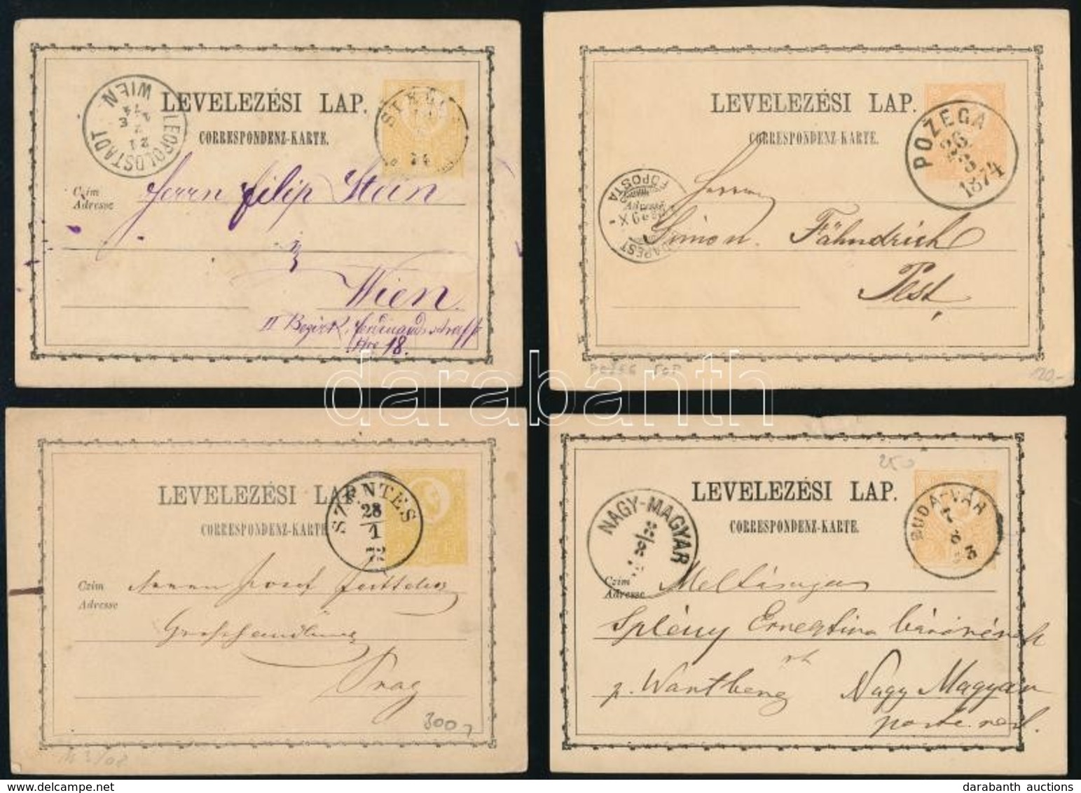1872-1874 4 Klf Futott Díjjegyes Levelezőlap - Sonstige & Ohne Zuordnung