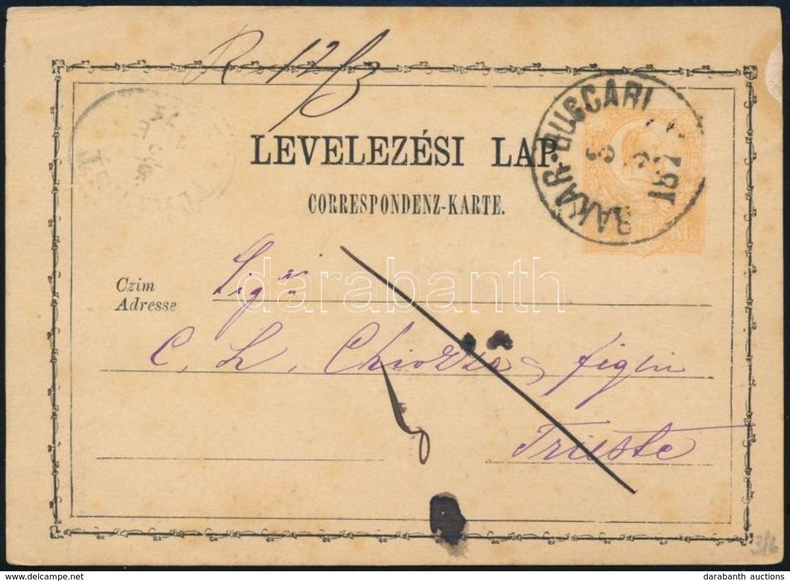 1874 Díjjegyes Levelezőlap / PS-card 'BAKAR-BUCCARI' Trieste - Sonstige & Ohne Zuordnung