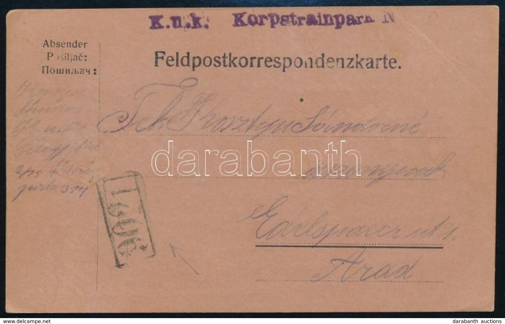 1915 Tábori Lap Magyarországi ,,9021' Némabélyegzéssel ,,K.u.k. Korpstrainpark' - Sonstige & Ohne Zuordnung