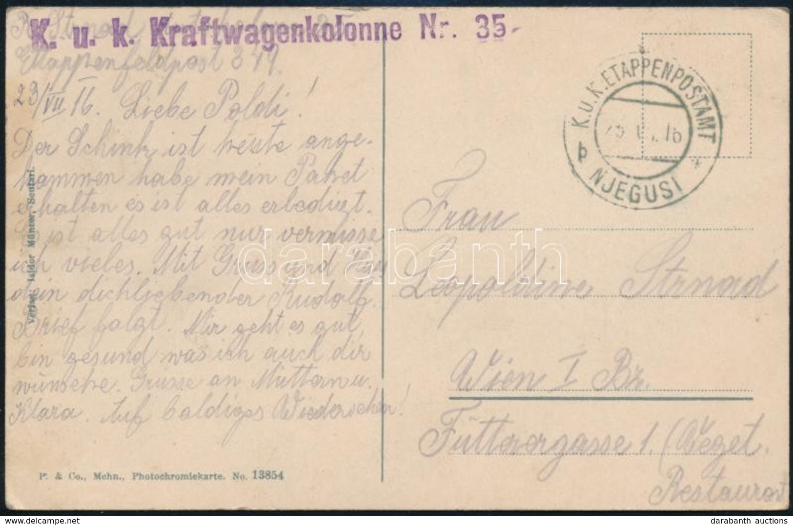 1916 Képeslap / Postcard 'K.u.k. Kraftwagenkolonne Nr. 35' + 'EP NJEGUSI B' - Sonstige & Ohne Zuordnung