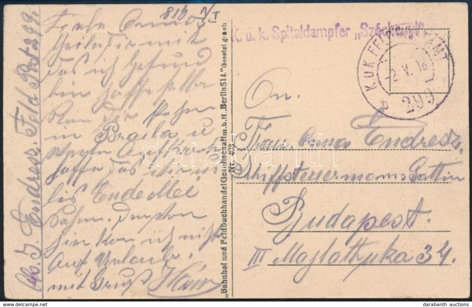 1918 Május 2. Képeslap K.u.K. Spitaldampfer 'Széchényi' Ritka DDSG -től Rekvirált Kórházhajó R! - Sonstige & Ohne Zuordnung