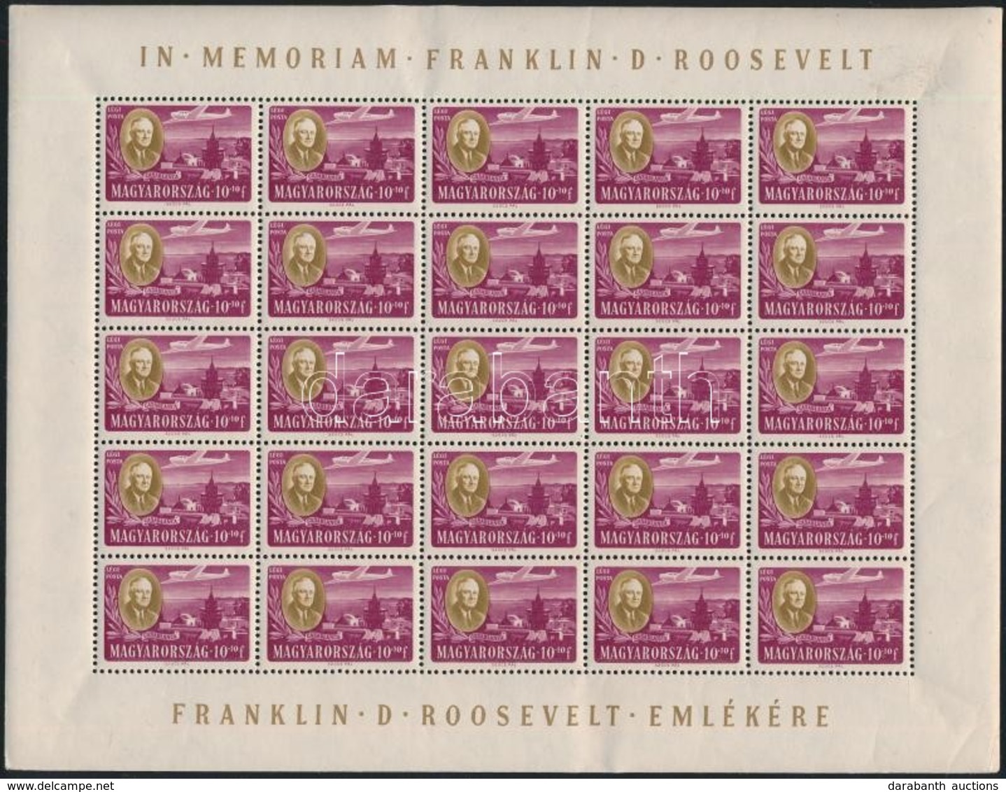 ** 1947 Roosevelt 10f 25-ös Teljes ív (apró Ráncok, Hibák / Minor Faults And Creases) - Autres & Non Classés