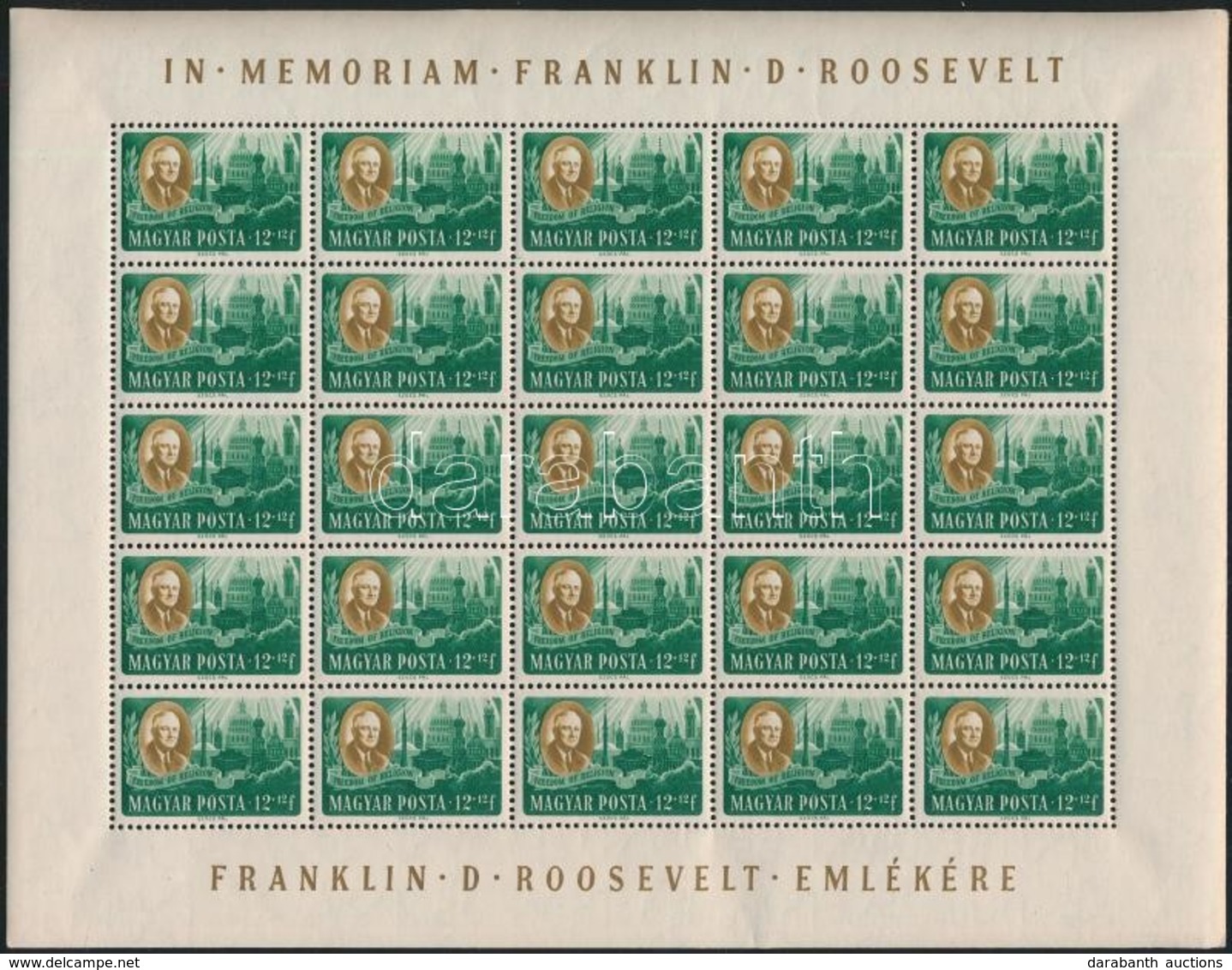 ** 1947 Roosevelt 12f 25-ös Teljes ív (apró Ráncok, Hibák / Minor Faults And Creases) - Autres & Non Classés