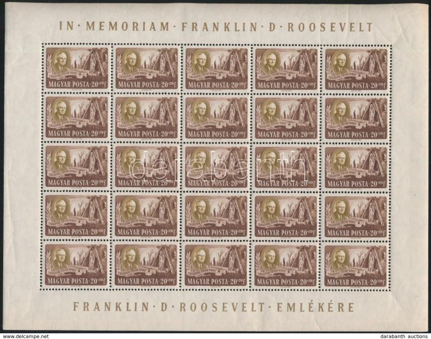 ** 1947 Roosevelt 20f 25-ös Teljes ív (apró Ráncok, Hibák / Minor Faults And Creases) - Sonstige & Ohne Zuordnung