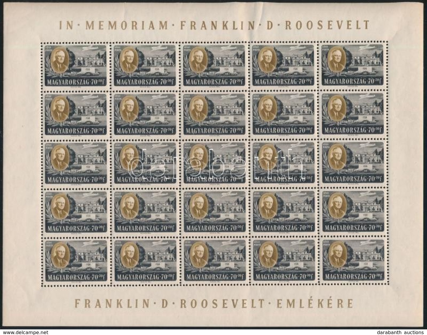 ** 1947 Roosevelt 70f 25-ös Teljes ív (apró Ráncok / Minor Faults) - Sonstige & Ohne Zuordnung