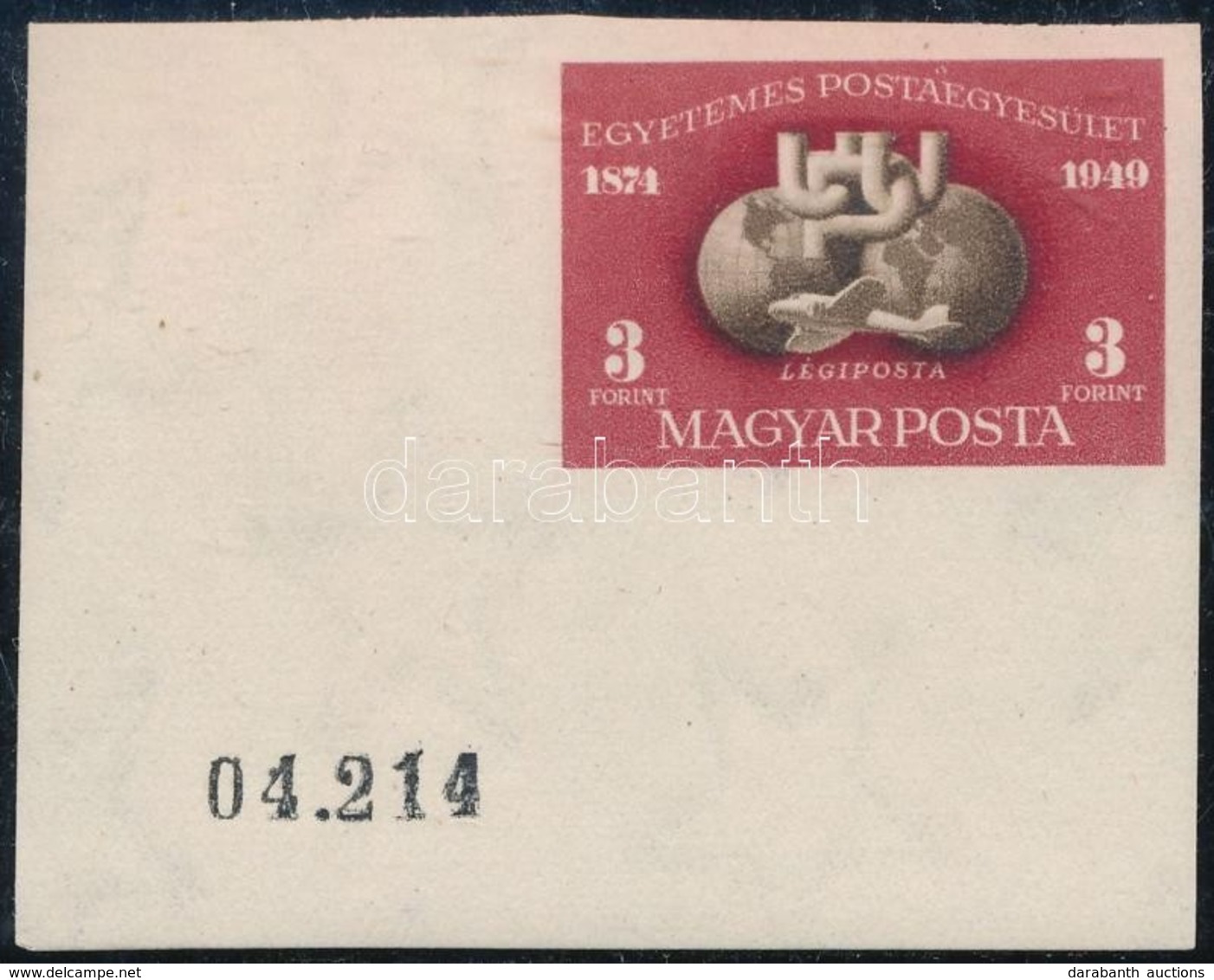 ** 1950 UPU Blokkból Kivágott ívsarki Bélyeg Sorszámmal / Mi 1111 Imperforate Corner Stamp With Number - Autres & Non Classés