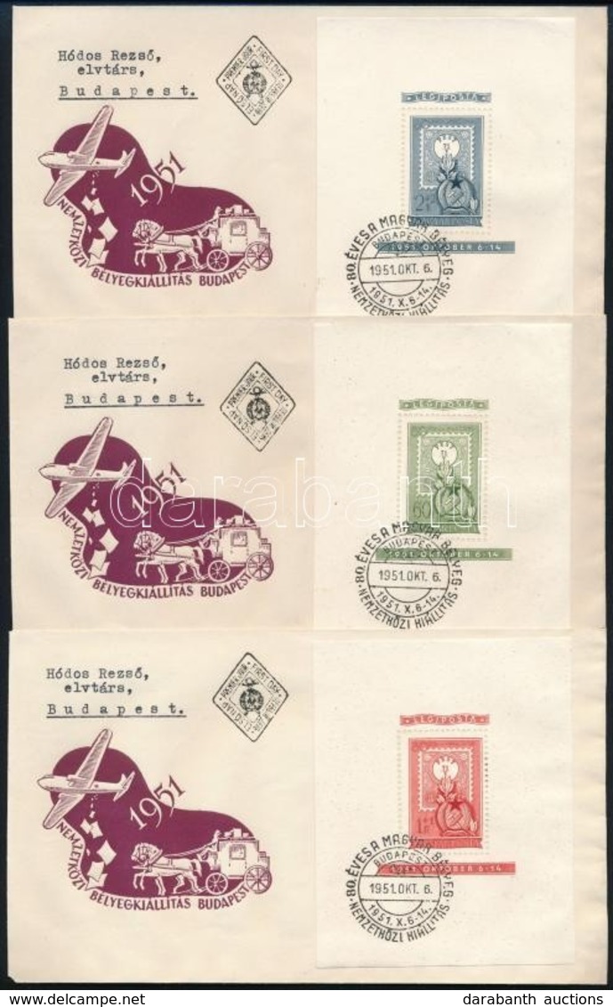 1951 80 éves A Magyar Bélyeg Blokk Sor FDC-n (50.000) - Autres & Non Classés