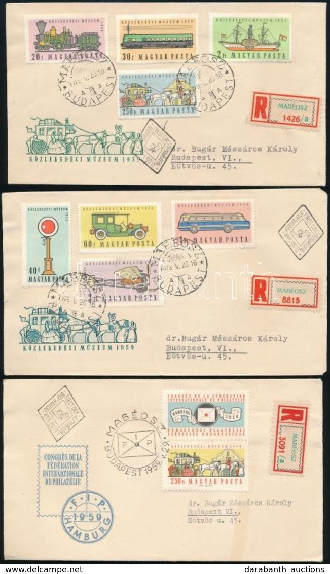 1959 Közlekedési Múzeum + FIP Szelvényes Bélyeg 3
 Db Ajánlott FDC-n - Autres & Non Classés