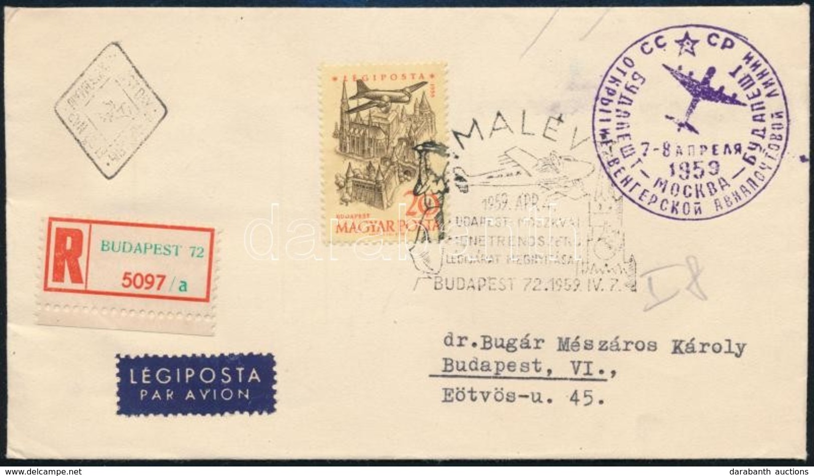 1959 Légiposta 20Ft Ajánlott Első Repülés FDC - Autres & Non Classés