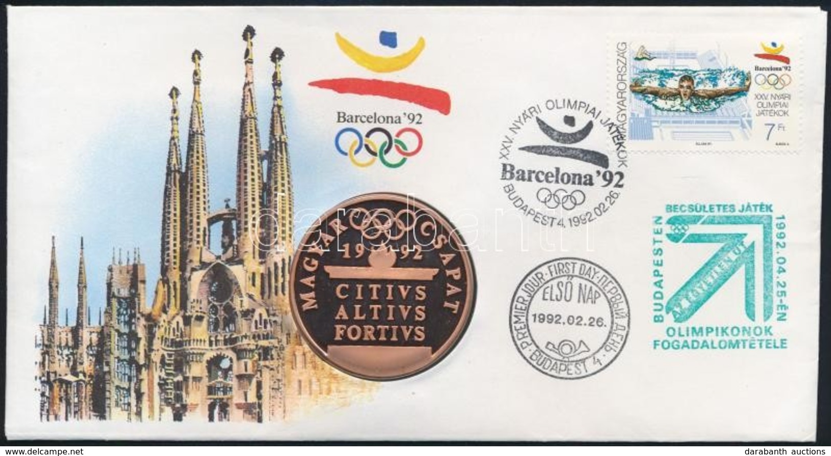 1992 Barcelona Emlékérem FDC érmés Boríték - Sonstige & Ohne Zuordnung