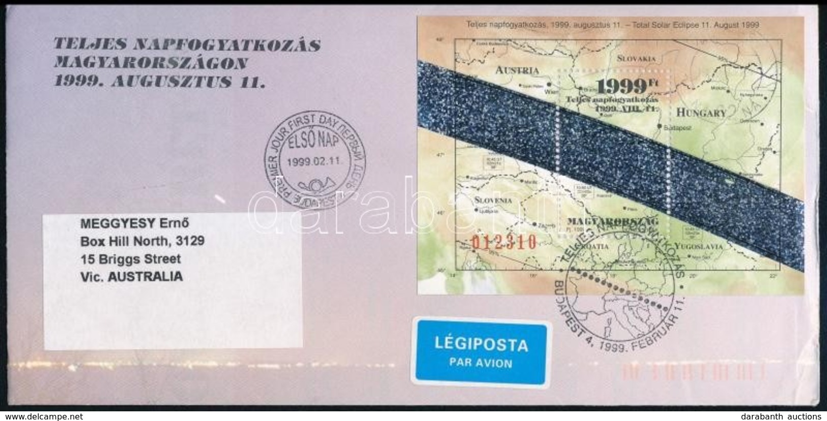 1999 Napfogyatkozás Blokk Ausztráliába Futottt FDC-n - Autres & Non Classés