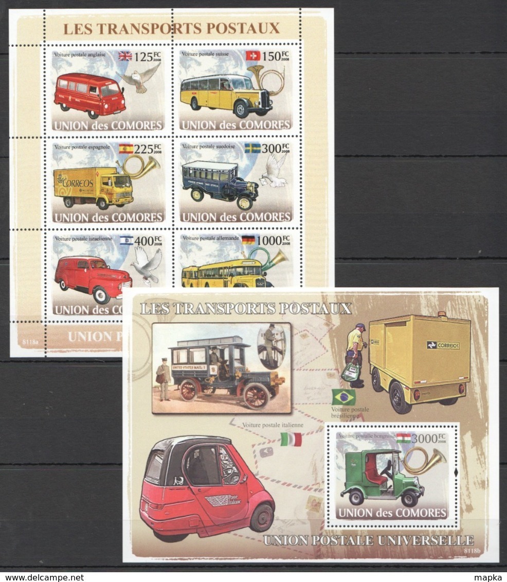 UC105 2008 UNION DES COMORES LES TRANSPORTS POSTAUX KB+BL MNH - Voitures