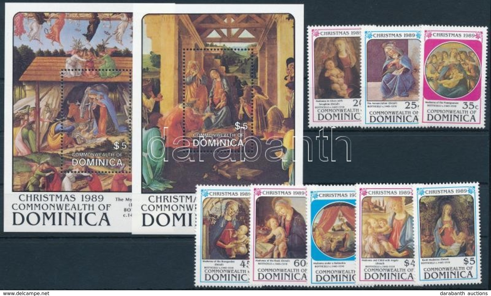 ** 1989 Karácsony, Botticelli Sor + Blokksor,
Christmas, Botticelli Set + Blockset
Mi 1278-1285 + Mi 160-161 - Autres & Non Classés