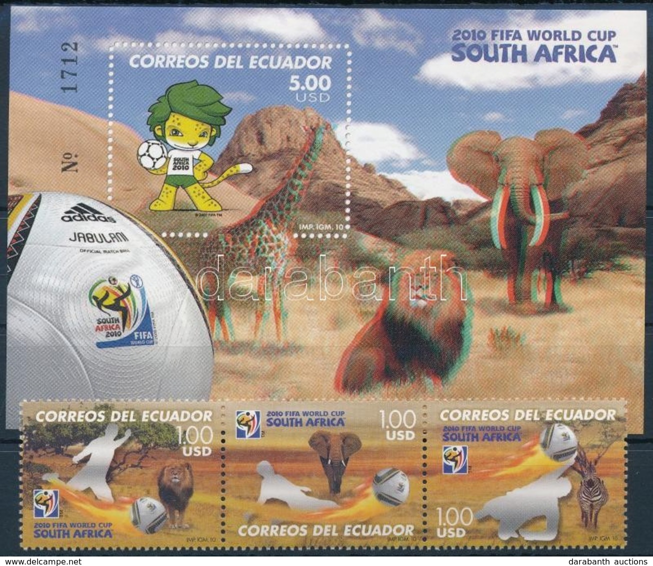 ** 2010 Labdarúgó-világbajnokság, Dél-Afrika Hármascsík + Vágott Blokk,
Football World Cup, South Africa Stripe Of 3 + I - Sonstige & Ohne Zuordnung