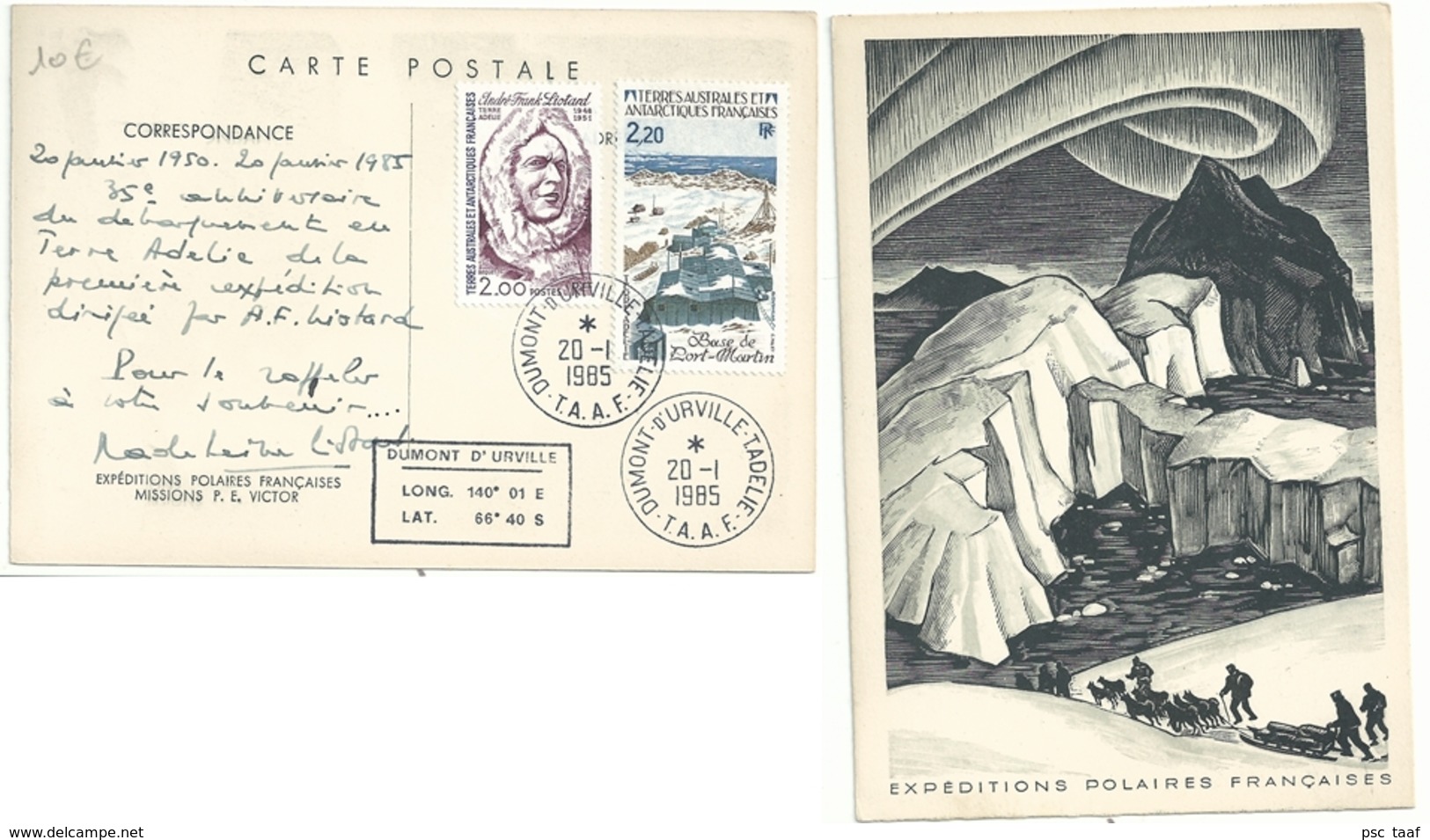 YT 111 André Frank Liotard - YT 112 Base De Port Martin - Dumont D'Urville - Terre Adélie - 20/01/1985 - Covers & Documents