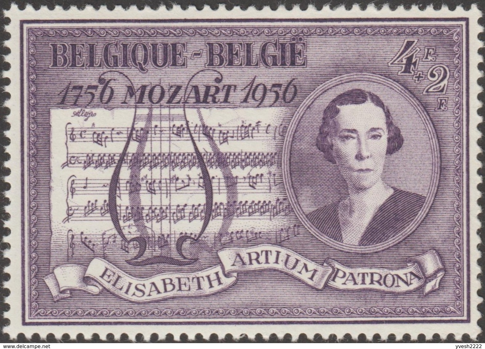 Belgique 1956 Y&T 989. 2 Essais.  Reine Élisabeth, Wolfgang Amadeus Mozart, Partition D'une Sonate écrite à 7 Ans - Musica