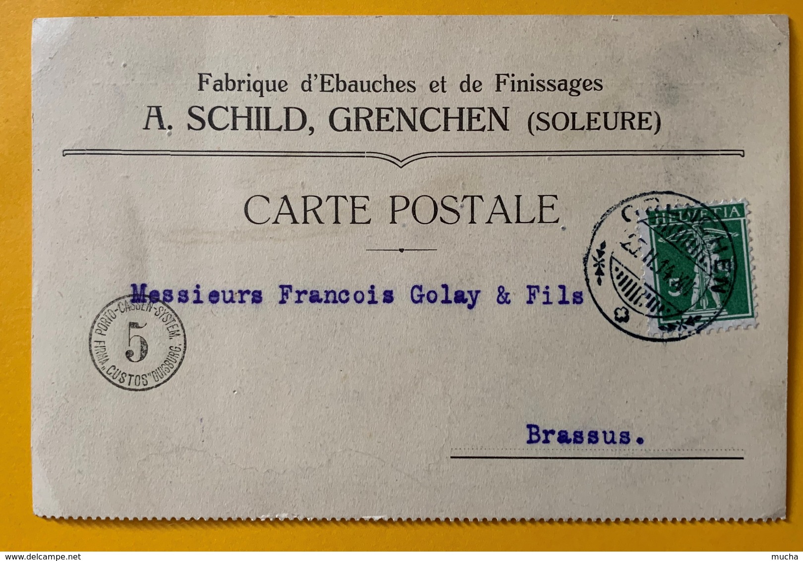 9884 - Horlogerie Carte Fabrique D'Ebauches A.Schild Grenchen 25.02.1914 - Covers & Documents