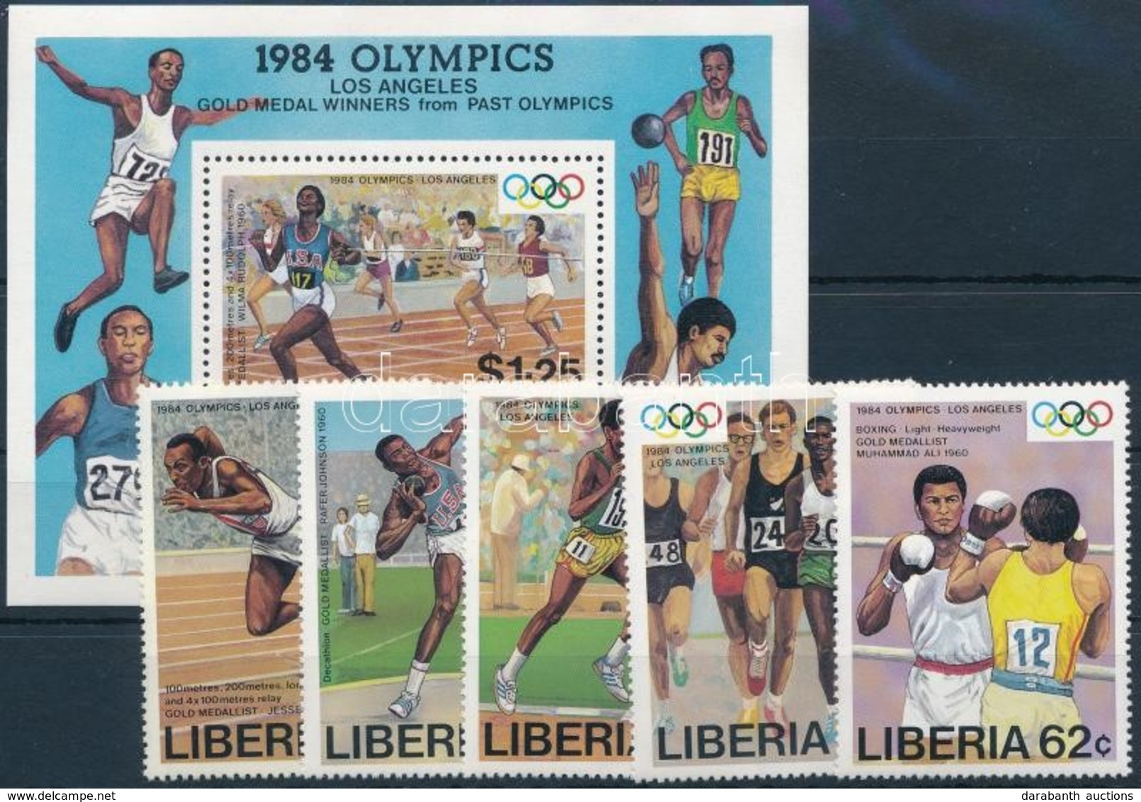 ** 1984 Nyári Olimpia, Los Angeles Sor + Blokk,
Summer Olympics, Los Angeles Set + Block
Mi 1305-1309 + Mi 108 - Sonstige & Ohne Zuordnung