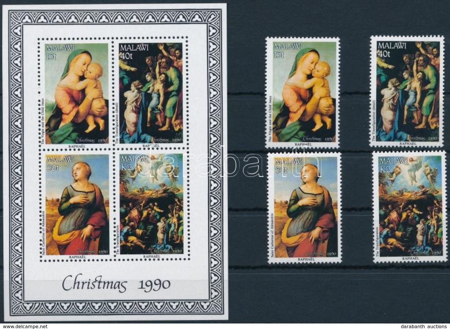 ** 1990 Karácsony, Festmények Sor + Blokk,
Christmas, Paintings Set + Block
Mi 561-564 + Mi 73 - Andere & Zonder Classificatie