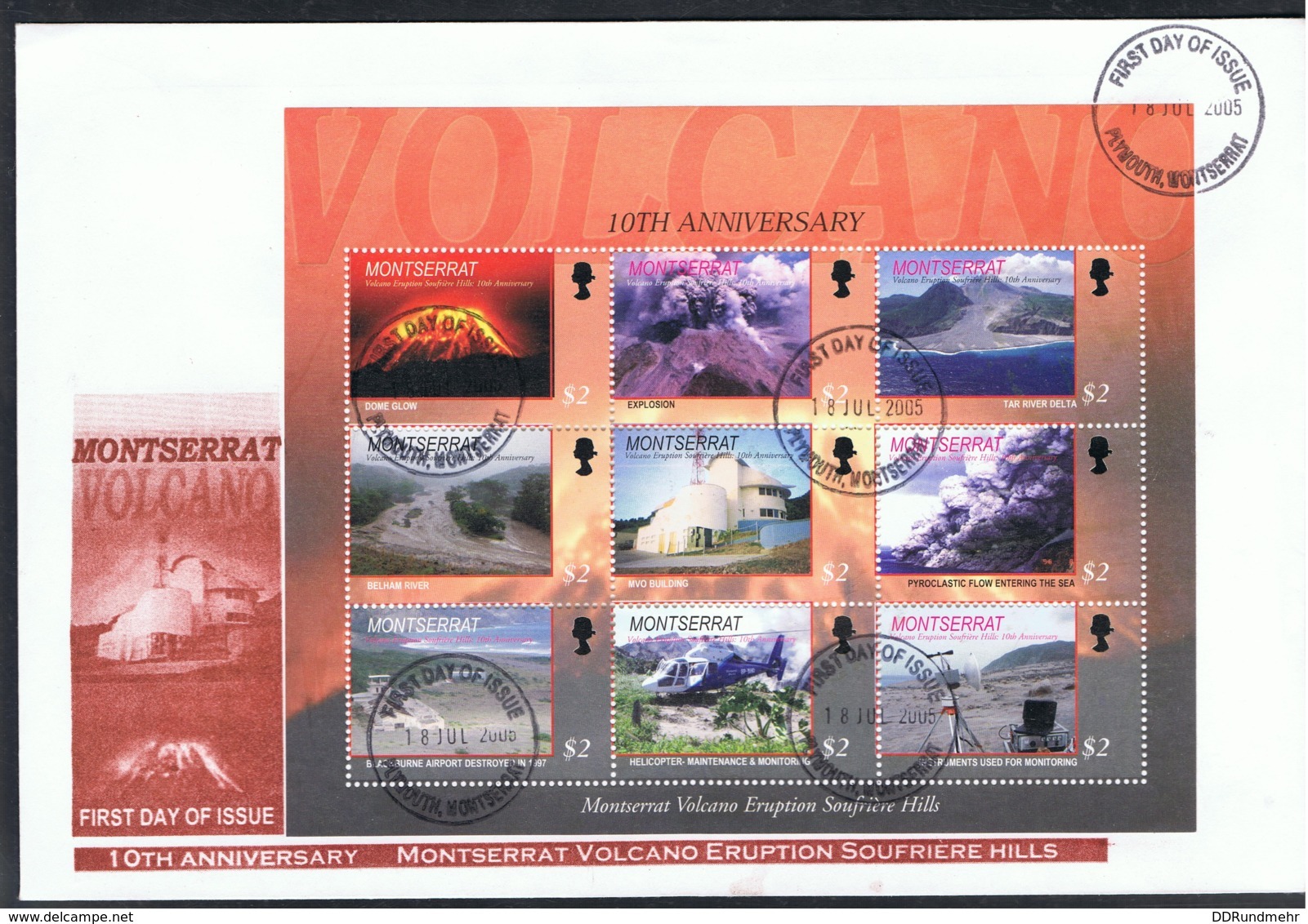 2015 18. Juli FDC Soufriere Hills  Eruption Mi 1286 - 94 Sn 1129a - I WAD MS021.05 - 029.05 Block Mint - Montserrat