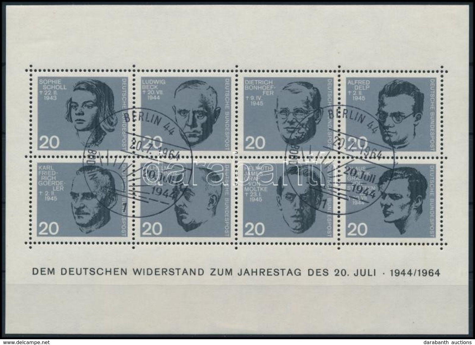 O 1964 Ellenállók Blokk Mi 3 Berlini Alkalmi Bélyegzéssel - Sonstige & Ohne Zuordnung