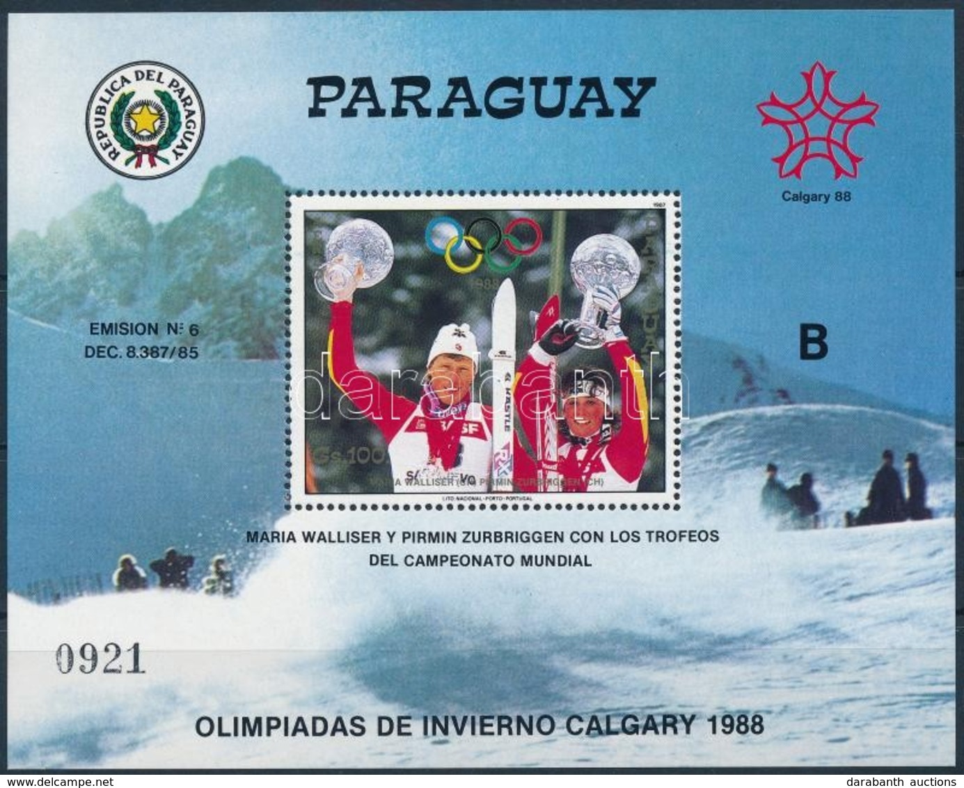 ** 1987 Téli Olimpia, Calgary Blokk,
Winter Olympics, Calgary Block
Mi 446 - Sonstige & Ohne Zuordnung
