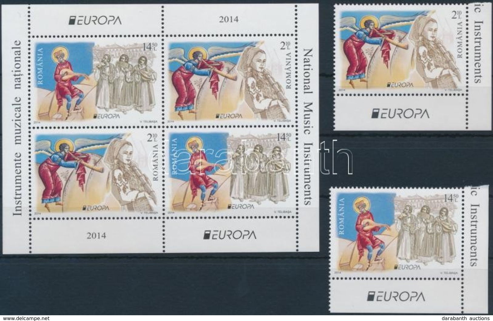 ** 2014 Europa CEPT Hangszerek ívsarki Sor + Blokk Mi 6812-6813 + 586 II - Autres & Non Classés