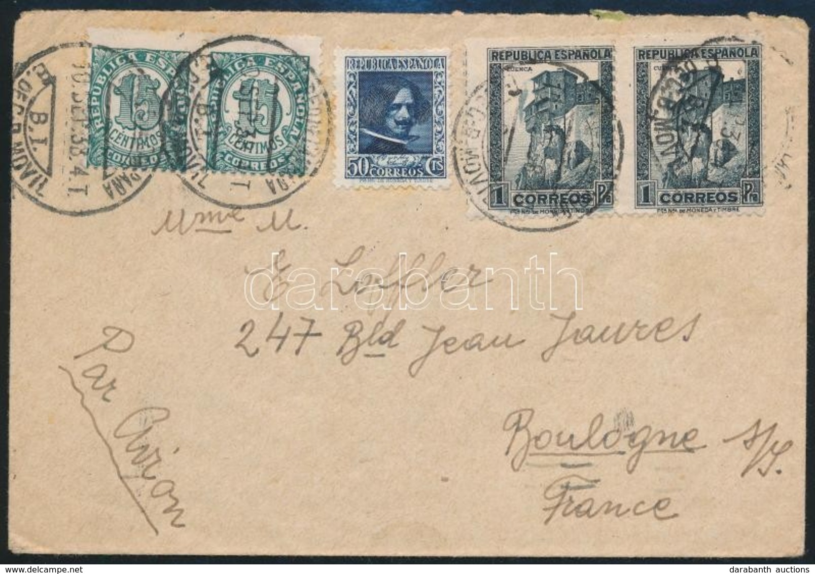 1938 Légi Levél Franciaországba, Cenzúrázva / Airmail Cover To France, Censored - Autres & Non Classés