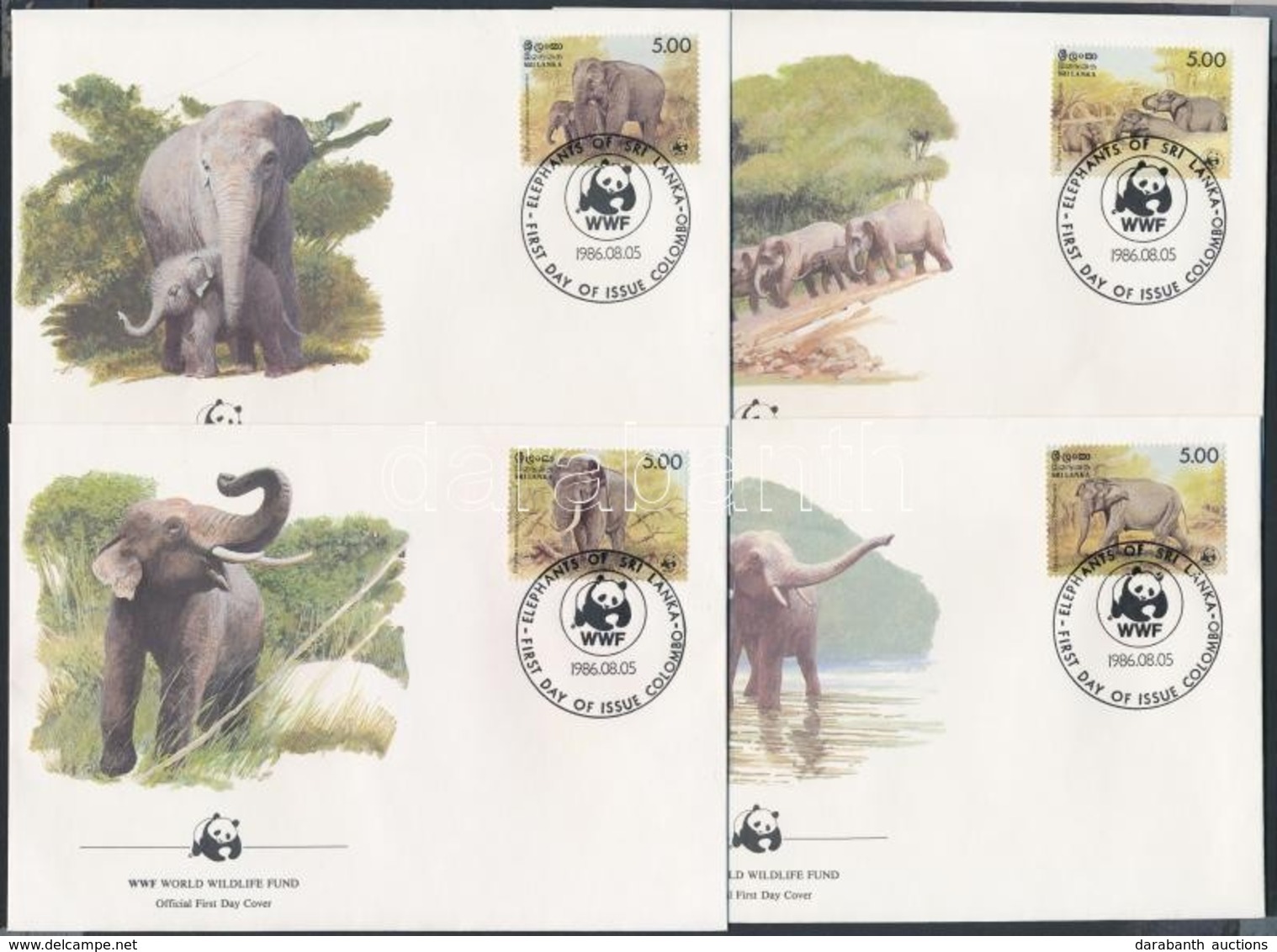1986 WWF Ceylon-i Elefántok Sor 4 FDC-n Mi 753-756 - Sonstige & Ohne Zuordnung