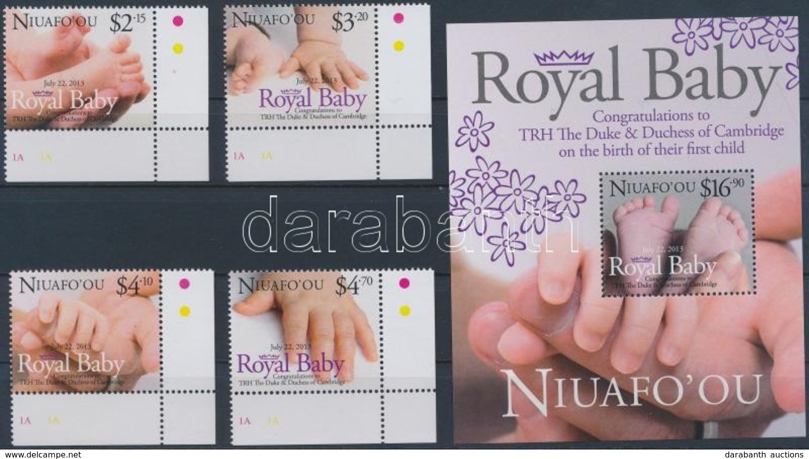 ** 2013 Royal Baby - A Kis Trónörökös ívsarki Sor + Blokk - Autres & Non Classés