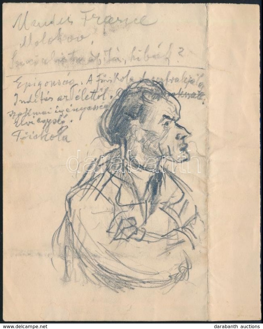Bencze László ( 1907-1992): Pór Bertalan (a Tanár). Ceruza, Papír, Jelzett (a Hátoldalán), Hajtott,  16×10 Cm - Sonstige & Ohne Zuordnung