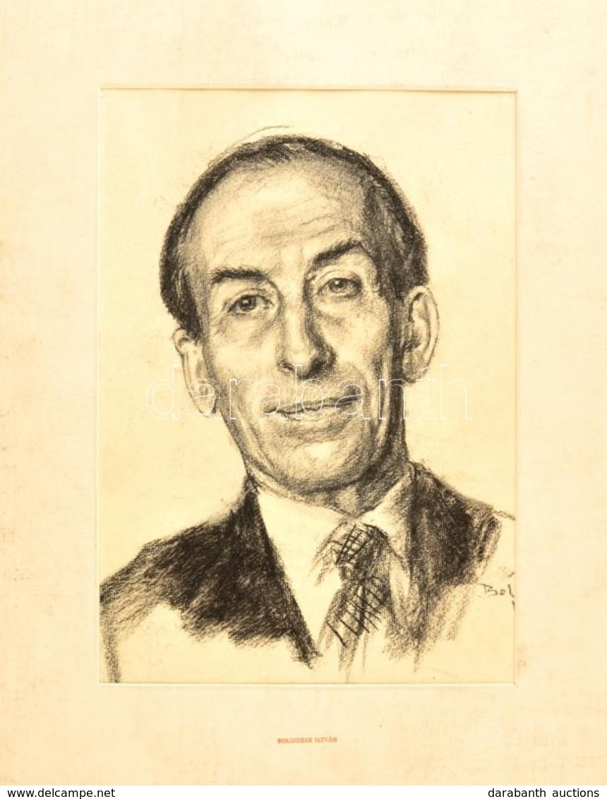 Boldizsár István (1897-1984): Férfi Portré. Szén, Papír, Jelzett, 36×25 Cm - Otros & Sin Clasificación