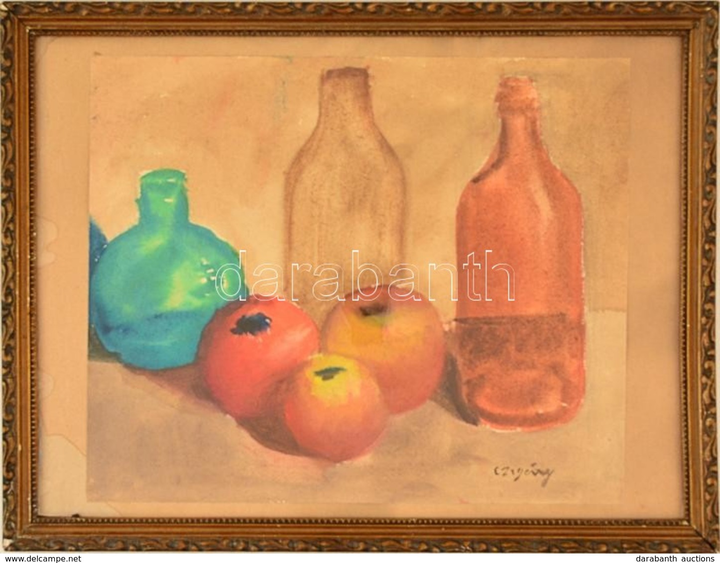 Czigány Jelzéssel: Asztali Csendélet. Akvarell, Papír, üvegezett Keretben, 30×37 Cm - Sonstige & Ohne Zuordnung