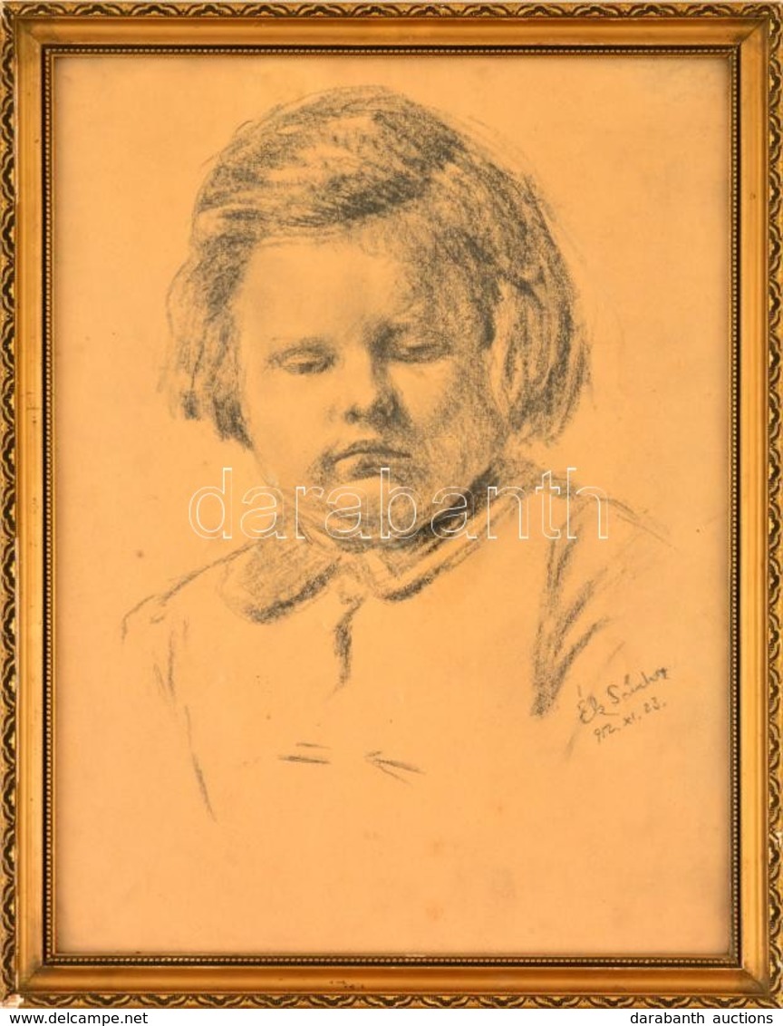 Ék Jelzéssel: Kislány Portré. Szén, Papír, üvegezett Keretben, 39×29 Cm - Sonstige & Ohne Zuordnung
