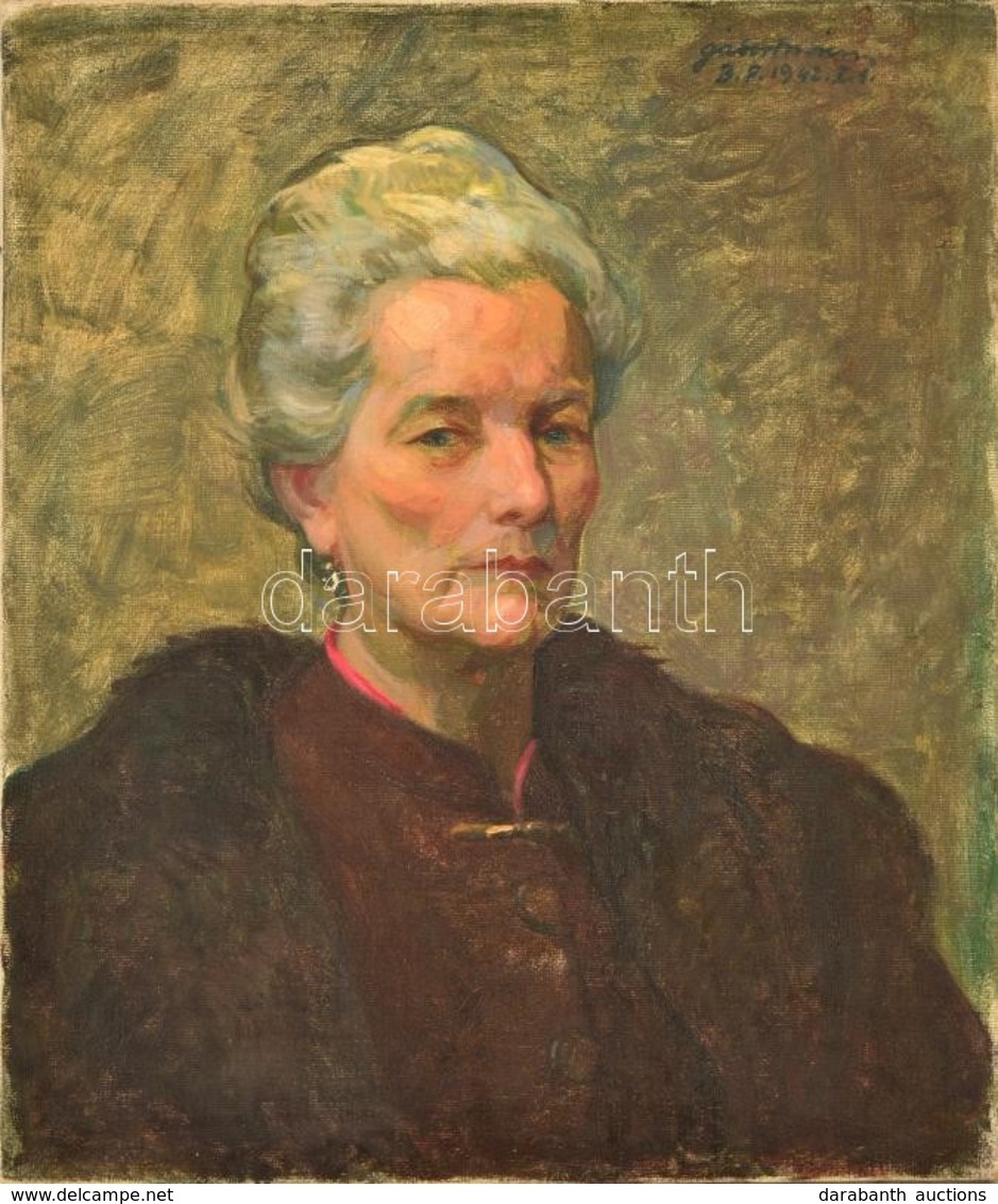 Gábor Móric (1889-1987): Idős Hölgy Portréja 1942. Olaj, Vászon (festék Lepattanásokkal), Jelzett, 60×50 Cm - Sonstige & Ohne Zuordnung