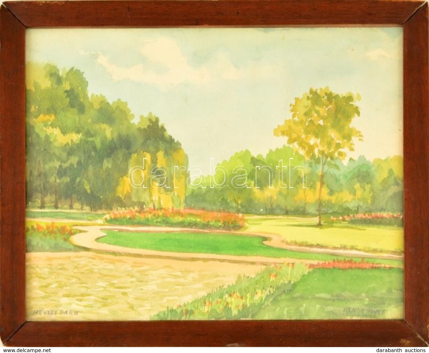 Hende Vince (1892-1957): Hévizi Park. Akvarell, Papír, Jelzett, üvegezett Keretben, 25×32 Cm - Sonstige & Ohne Zuordnung