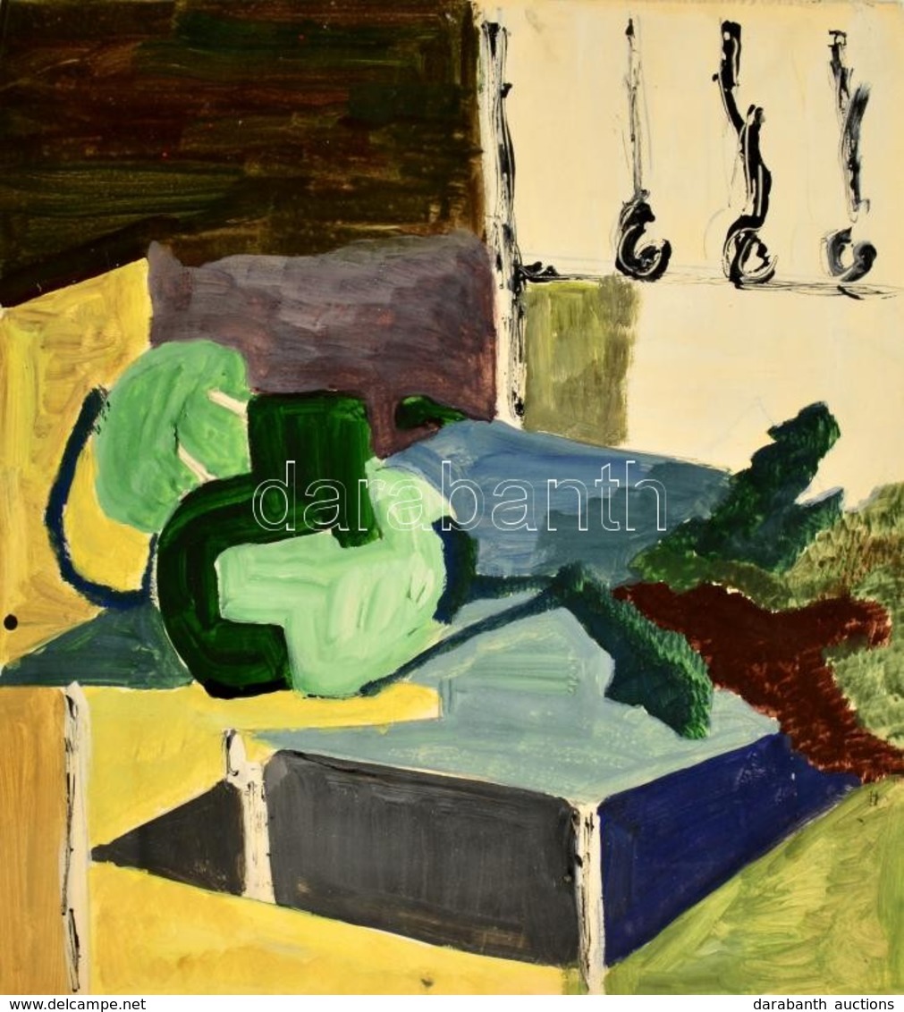 Rácz András (1926-2013): Asztali Csendélet. Akvarell, Papír, Jelzés Nélkül, Apró Szakadással, 32×29 Cm - Sonstige & Ohne Zuordnung