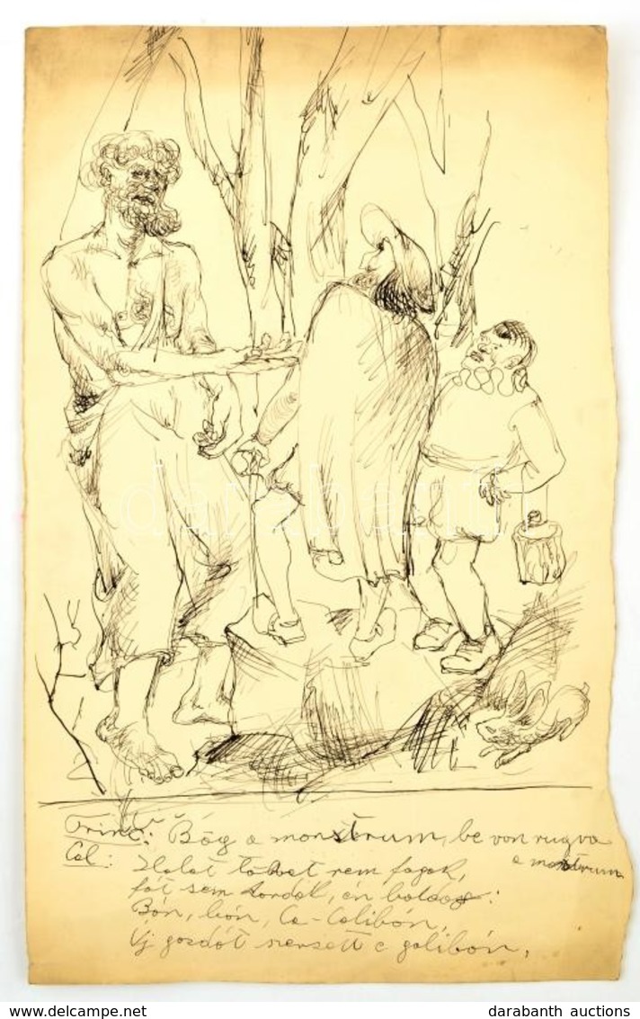 Szabó Vladimír (1905-1991): Illusztráció. Tus, Papír, Jelzés Nélkül, Párbeszéd Szöveggel, 34×21 Cm - Sonstige & Ohne Zuordnung