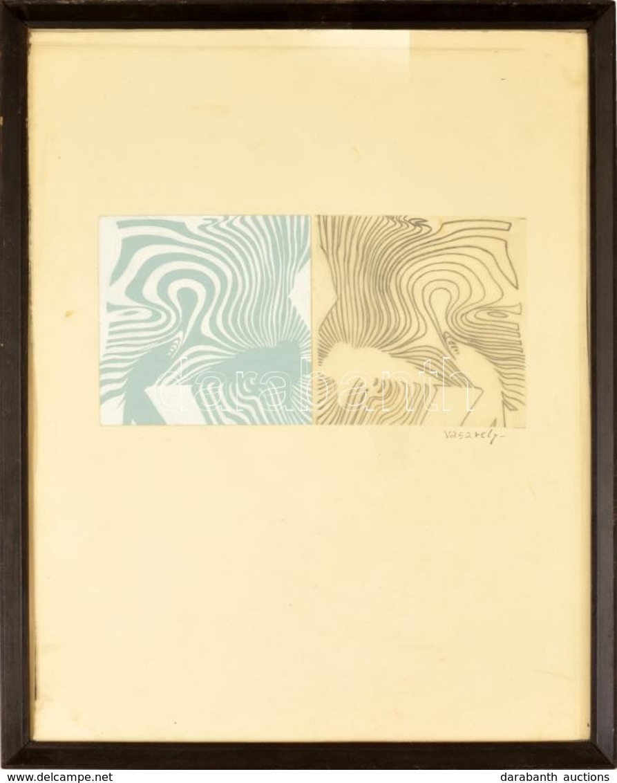 Vasarely Jelzéssel: Kompozíció. Vegyes Technika, Papír (pausz), üvegezett Keretben, 15×30 Cm - Sonstige & Ohne Zuordnung