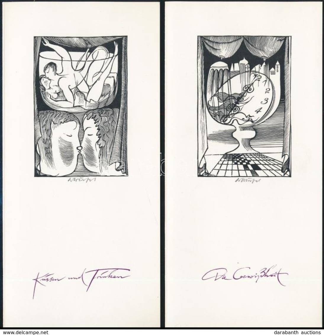 Wolfgang Würfel (1932-): Üdvözlő Lapok (4 Db). Fametszet, Papír, Jelzett, 8,5×6 Cm (4×) - Sonstige & Ohne Zuordnung