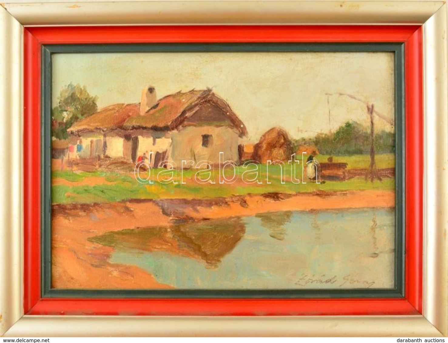 Zórád Géza (1886-1944): Paraszt Ház A Vízparton. Olaj, Karton, Jelzett, Keretben, 17×25 Cm - Sonstige & Ohne Zuordnung