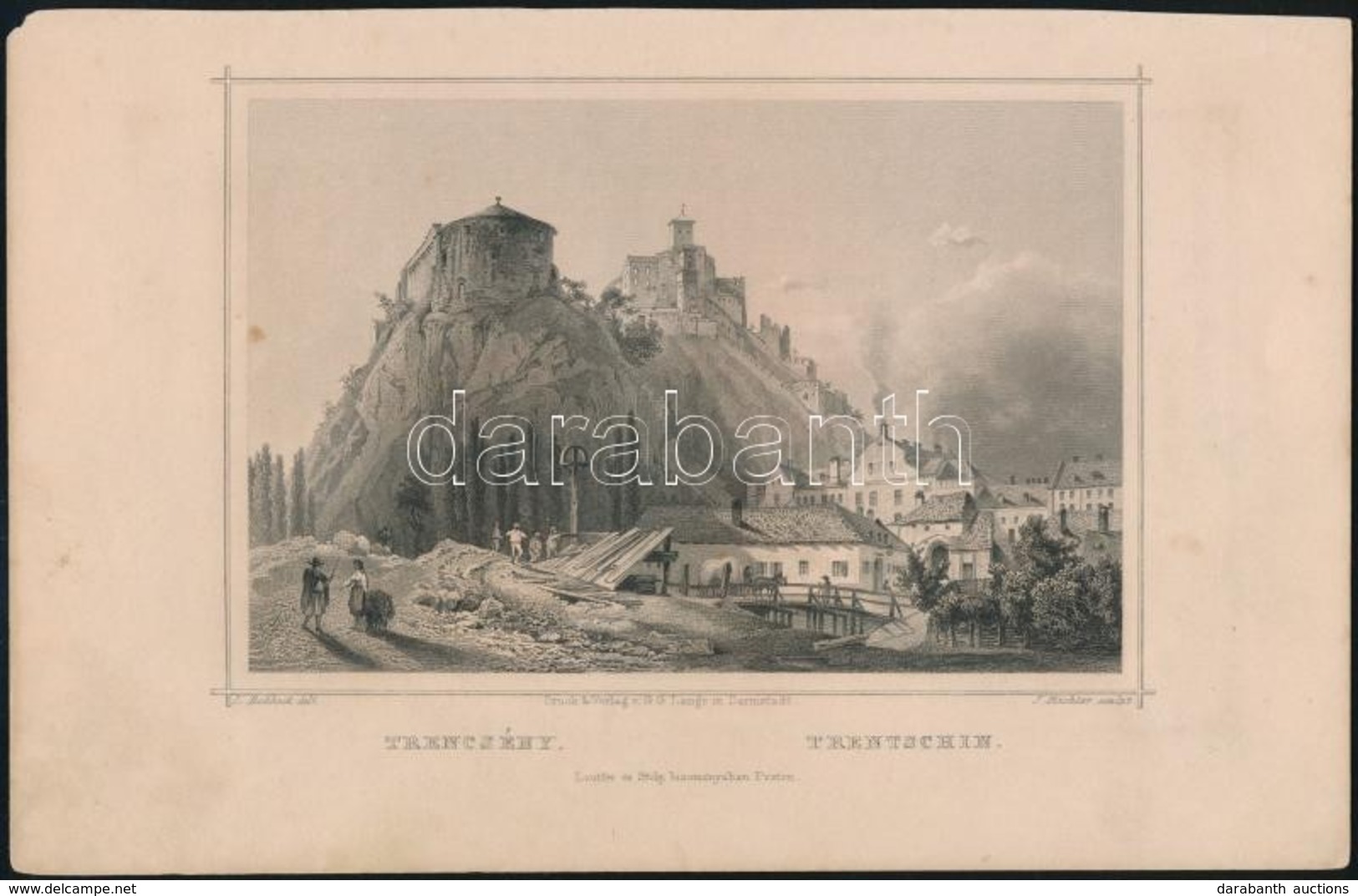 Cca 1850 Ludwig Rohbock (1820-1883): Trencsén, Acélmetszet, Jelzett A Metszeten, Foltos / Steel Engraving, 13×19 Cm - Estampes & Gravures