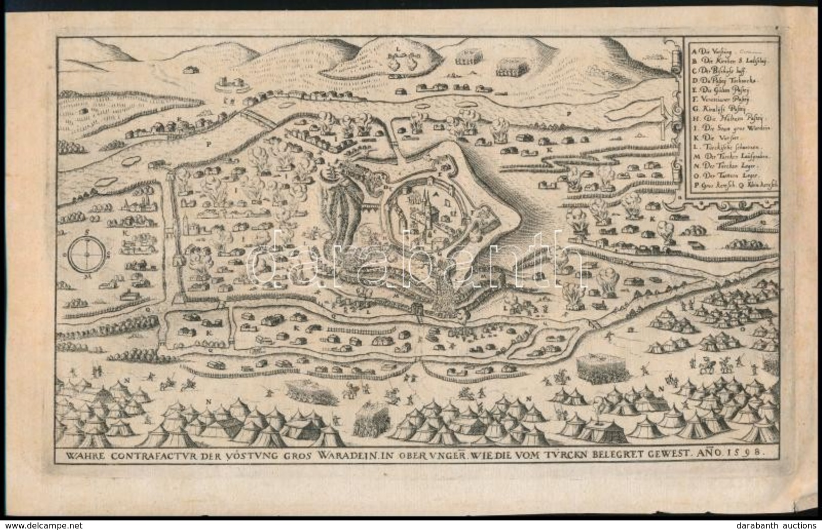 Cca 1665 Wahre Contrafactur Der Vöstung Gros Waradein In Ober-Ungern, Wie Die Vom Türckn Belegret Gewest, Anno 1598, Joh - Stiche & Gravuren